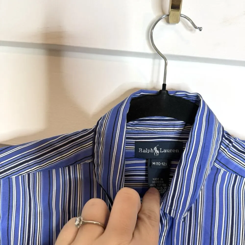 Ralph Lauren Boys Cotton Striped Dress Shirt Button Down Long Sleeve Medium